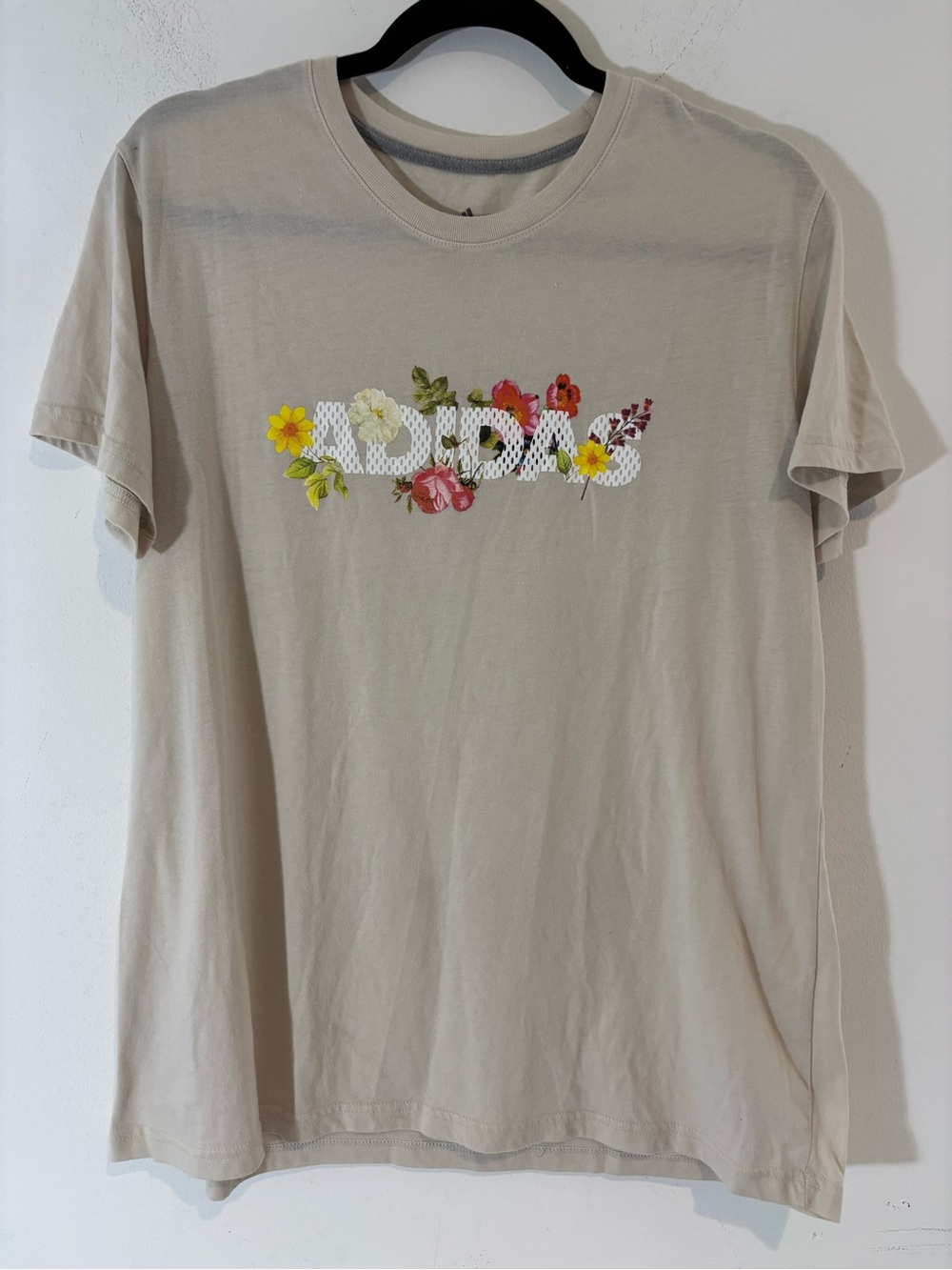 Adidas Women XL Performance Tee Short Sleeve Logo Floral Casual Tshirt Loose Fit
